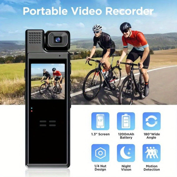 Smart Recorder - 1080P HD Body Camera, 180-degree Rotatable Lens, Handheld Pocket Camcorder, USB Charging, Perfect Gift for Holidays & Birthdays (SD Card Not Included), Travel Companion, Event Recording, Lightweight Camera, Compact Design