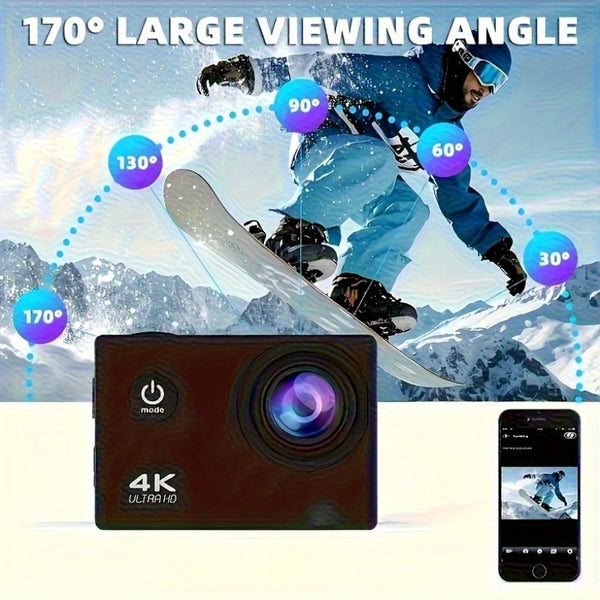 Ourlife 4K Ultra High Definition Action Camera -170 ° Ultra Wide Angle, with 32GB Card, Clear 2-Inch Display Screen, Equipped with Convenient Accessories, Suitable for Skiing, Mountaineering, Outdoor Sports And Gift Giving