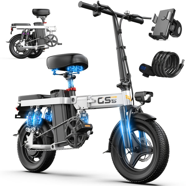 UPlee Peak Power 740W Electric Bike For Adults, 20MPH Full Shock Absorption Comfortable Riding, 48V10AH\u002F15Ah, 10-35Miles Folding Ebike, 14'' Tubeless Off-road Tire, City Commuter Battery Optional