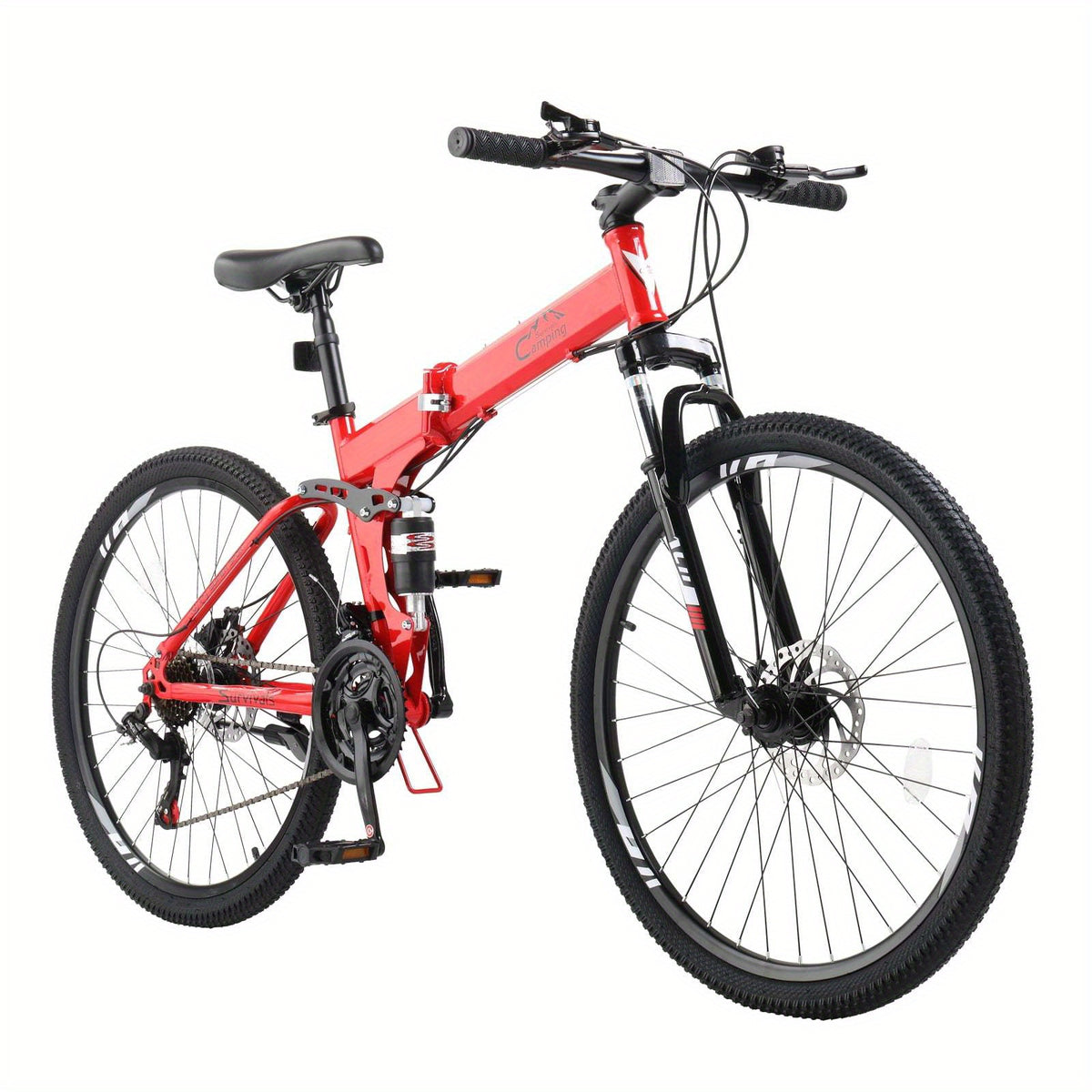 Folding Mountain Bike 26in Folding Mountain Bike - 21-Speed with Disc Brakes, High-Carbon Steel Frame, Alloy Steel Wheels, Front Suspension & Adjustable Saddle Height - Red Urban-Ready Bike for Men & Women, Commuting, Off-Road Adventures