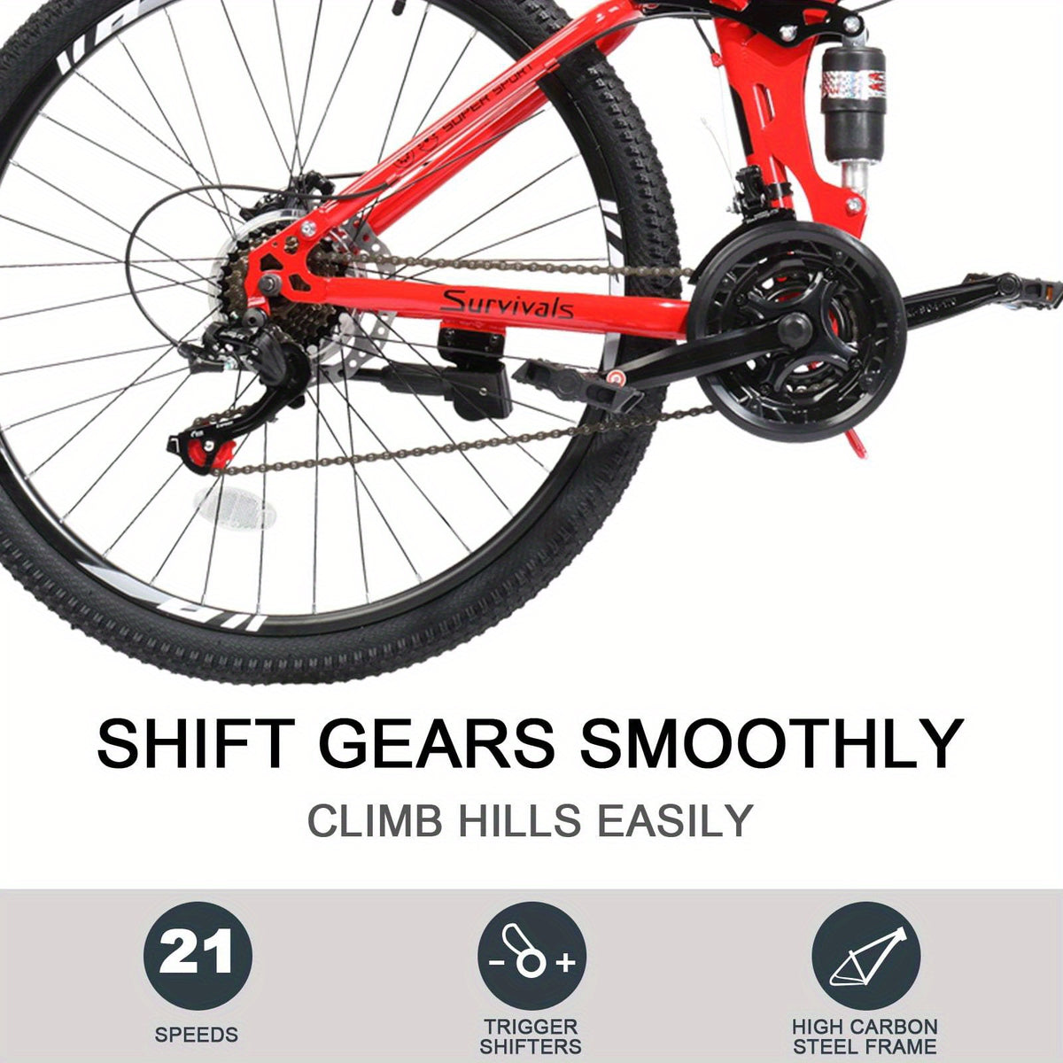 Folding Mountain Bike 26in Folding Mountain Bike - 21-Speed with Disc Brakes, High-Carbon Steel Frame, Alloy Steel Wheels, Front Suspension & Adjustable Saddle Height - Red Urban-Ready Bike for Men & Women, Commuting, Off-Road Adventures