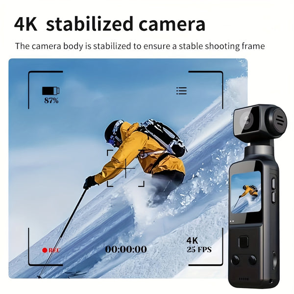 4K, Portable 4K HD Video Recording Camera - Portable, Rechargeable, Vlogging Camera, 4k Handheld Stabilizer Pocket Action Camera Gimbales | 4k Handheld Stabilizer | Magnet | 270° Viewing Angle, Body Camera, US Effect, USB Charging 270° Swivel, 1.33 \