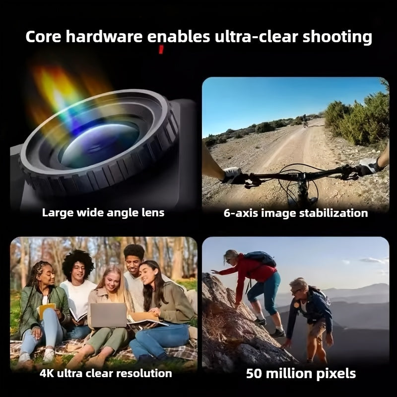 5K 30FPS Action Camera EIS Anti-shake, Battery*2, 15 Accessories, 30-meter Water Resistance, WIFI, Rotatable Touch Screen, Mobile Phone APP Control, Outdoor Extreme Challenge Photography And Video Recording, First-person Perspective Shooting