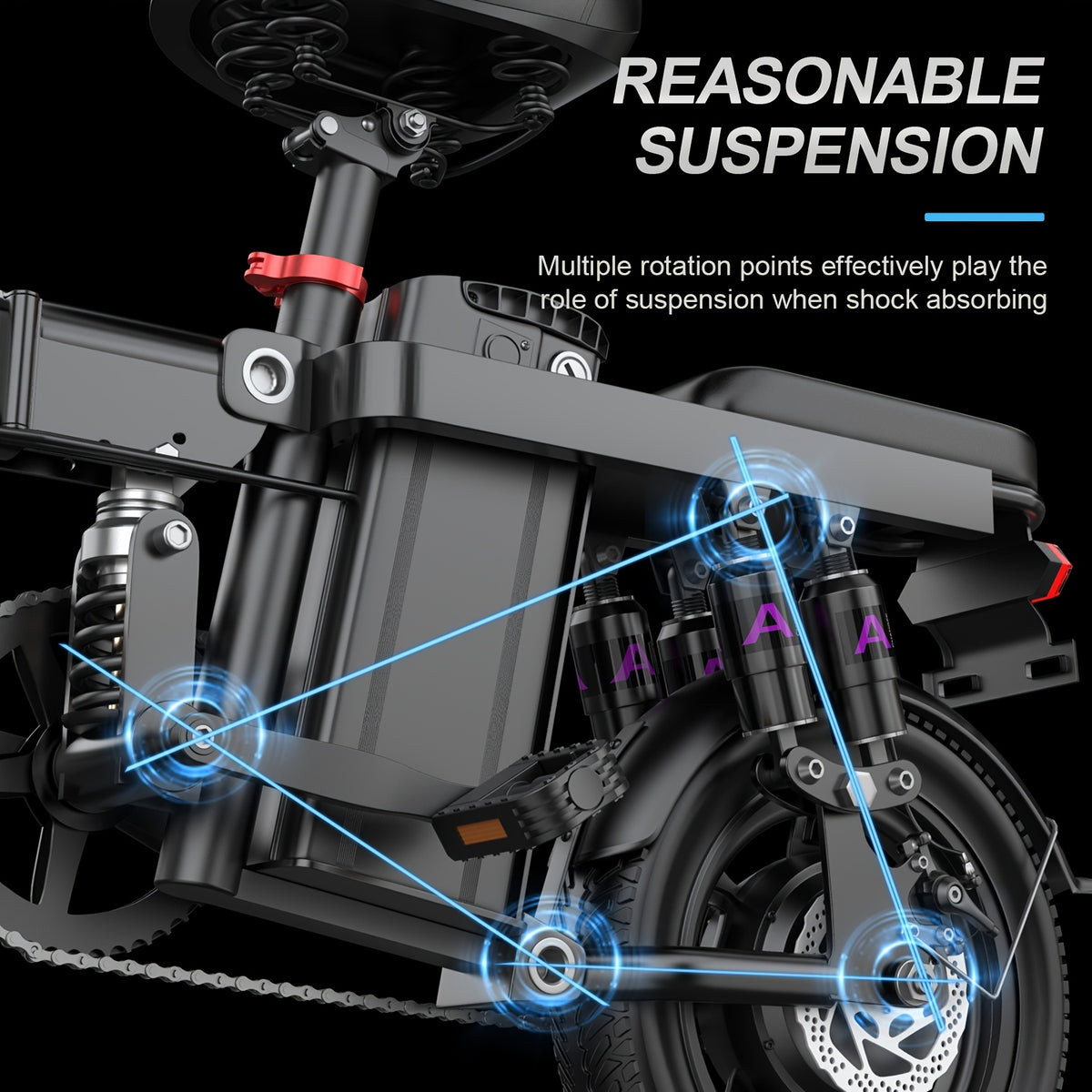 UPlee Peak Power 740W Electric Bike For Adults, 20MPH Full Shock Absorption Comfortable Riding, 48V10AH\u002F15Ah, 10-35Miles Folding Ebike, 14'' Tubeless Off-road Tire, City Commuter Battery Optional