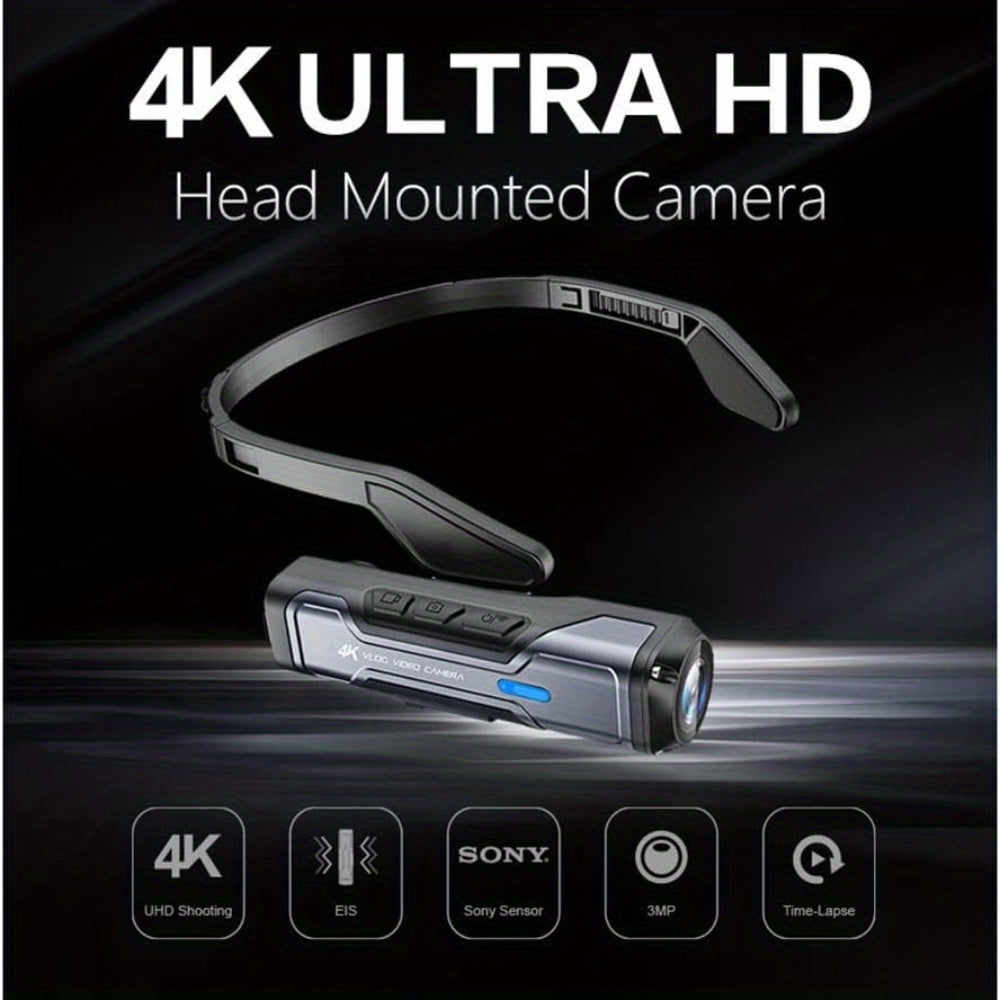 4K Wearable Camera 4K\u002F60FPS Wearable Camera | Hands-Free POV Capture, Head-Mounted Sports Camera, HD Outdoor Sports Camera, Smart Anti-Shake Ride Recorder - 64GB Memory Card