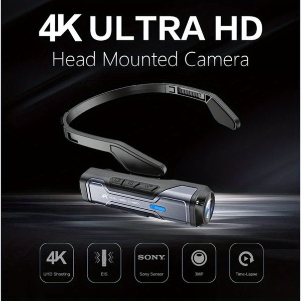 4K Wearable Camera 4K\u002F60FPS Wearable Camera | Hands-Free POV Capture, Head-Mounted Sports Camera, HD Outdoor Sports Camera, Smart Anti-Shake Ride Recorder - 64GB Memory Card