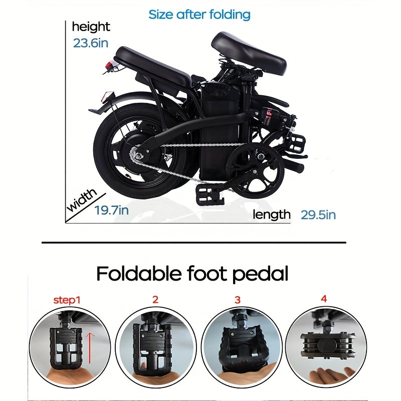 14-inch Lightweight Folding Electric Bicycle, 330 Pound Load-bearing Capacity, 20 Mph, 18-28mile Range, 48V Lithium Battery, Front Headlight & Disc Brake, Alloy Steel Frame, City Commuting, Sturdy Structure, , Clearance Sale, Suitable For Gifting