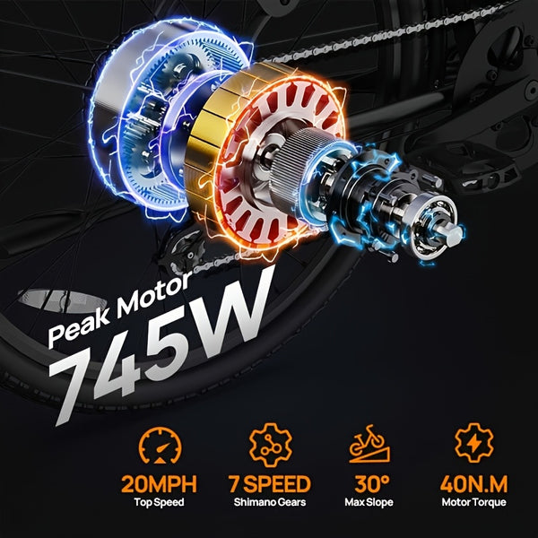 E26 Electric Bike - 745w Peak Power Monster! 60-mile Max Range with 48V 7.5Ah\u002F10.4ah Lithium Battery - 26\