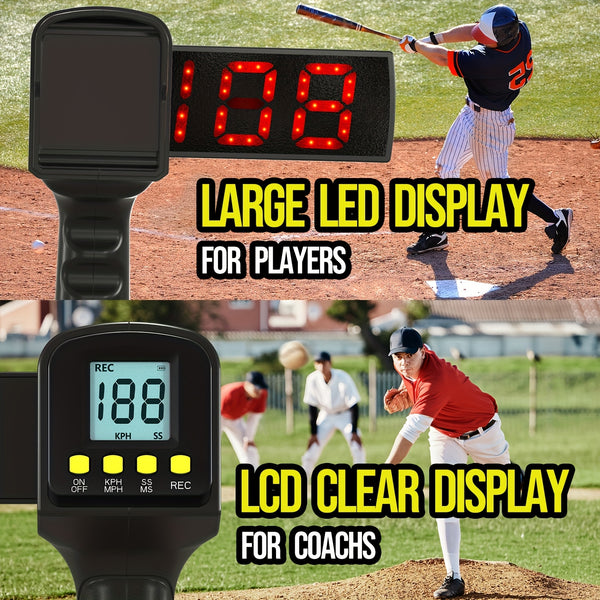 Baseball Radar Guns - Speed Sensors Baseball Speed Training Equipment With LED+LCD Larger Display, Handheld Or Hand Free Speed Radar Gun For All Baseball Players| With Tripod