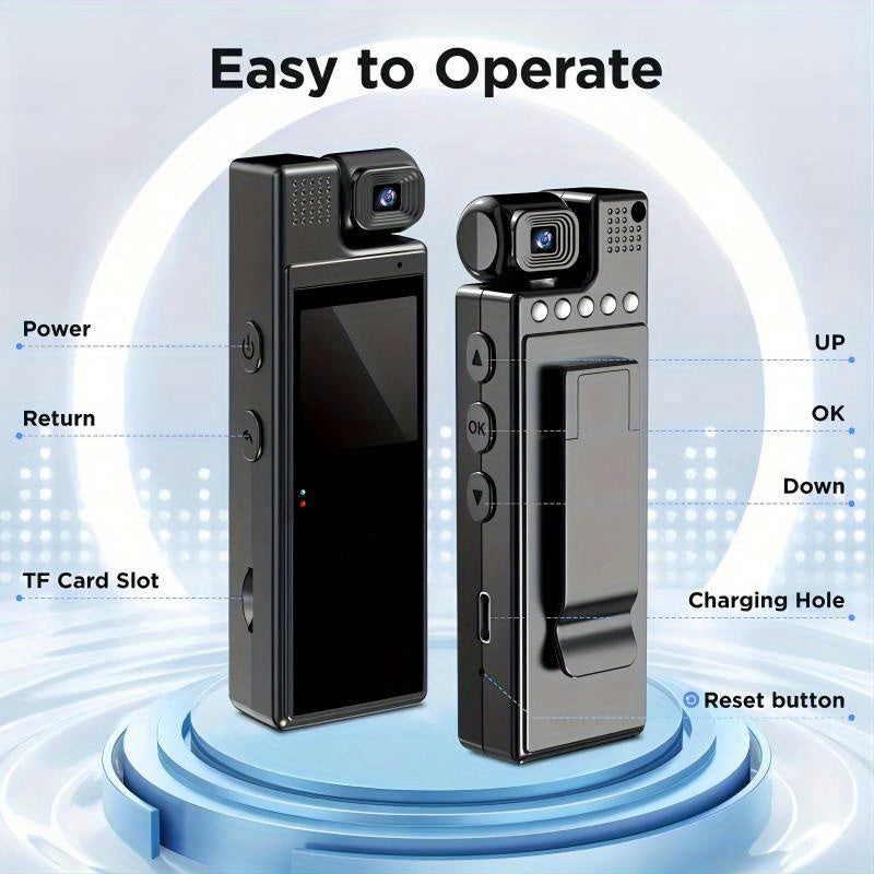 Smart Recorder - 1080P HD Body Camera, 180-degree Rotatable Lens, Handheld Pocket Camcorder, USB Charging, Perfect Gift for Holidays & Birthdays (SD Card Not Included), Travel Companion, Event Recording, Lightweight Camera, Compact Design