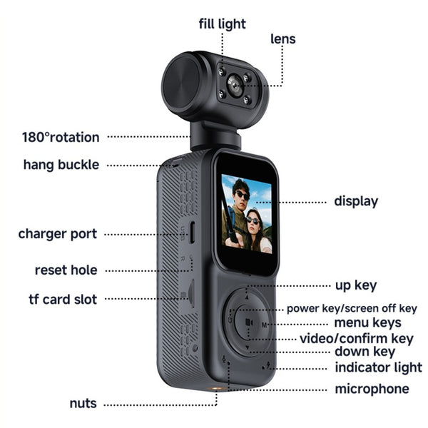 2025 New 2K Handheld Stabilizer Pocket Action Camera Gimbal with 270° Rotation, 1.3\