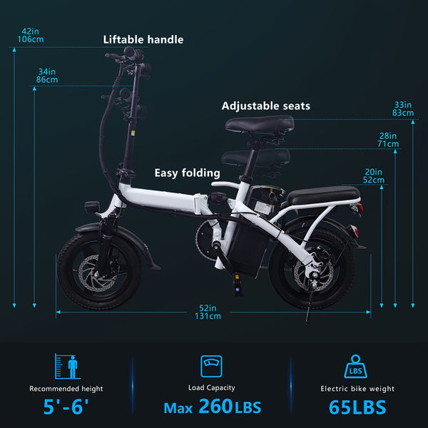 Fast Speed Folding Electric Bike Folding Electric Bike - Powerful Motor, Fast Speed, 14-inch Tires, Commuter-friendly, Light Weight, Long-lasting Battery