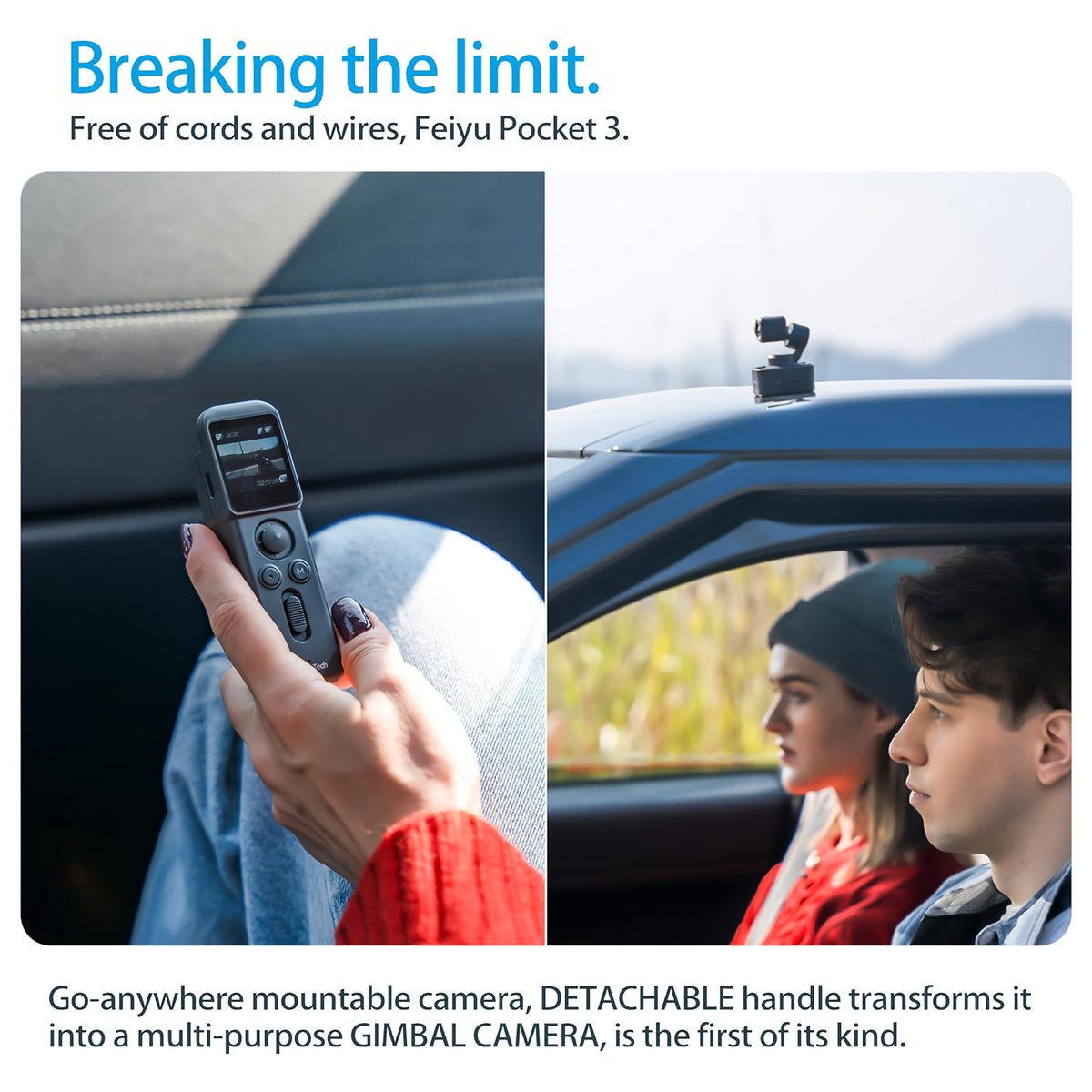 FeiyuTech Pocket 3 Detachable 3-Axis Gimbal Stabilized Action Camera, 12MP, 130° FOV, 1\u002F2.3\