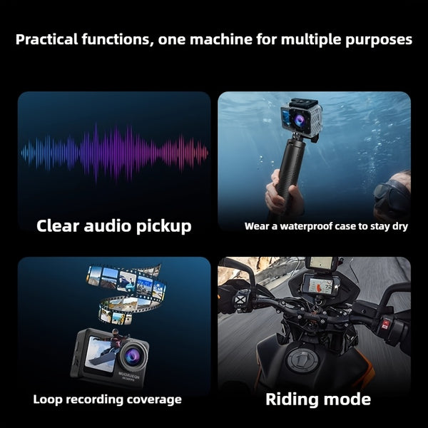 5K 30FPS Action Camera EIS Anti-shake, Battery*2, 15 Accessories, 30-meter Water Resistance, WIFI, Rotatable Touch Screen, Mobile Phone APP Control, Outdoor Extreme Challenge Photography And Video Recording, First-person Perspective Shooting