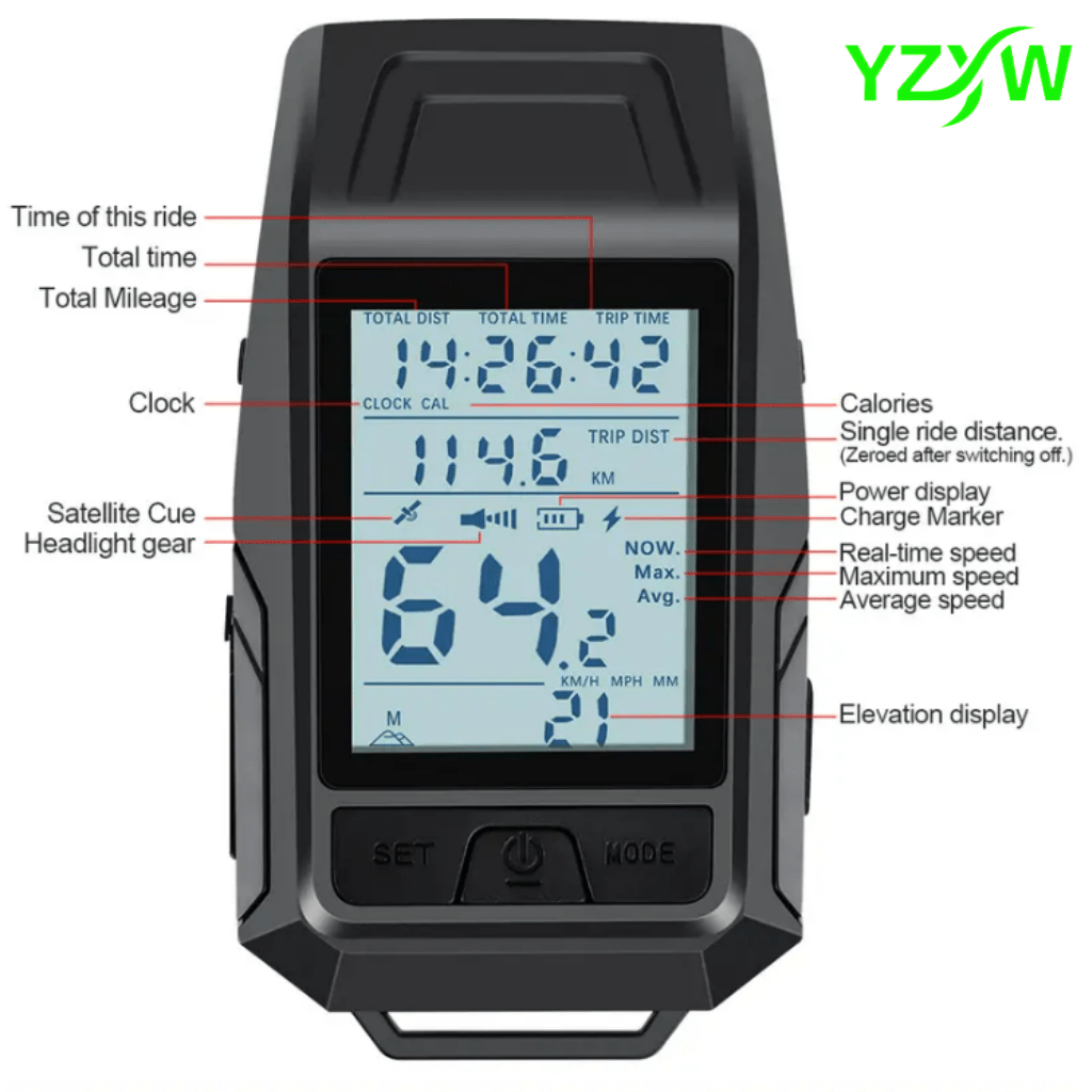 3in1 GPS Bicycle Computer, Strong LED Headlight + GPS Speedometer + Horn, Bike Speedometer, Ideal for Mountain And Road Bikes, Cycling Compture, Bicycle Computer Extension Bracket, Wireless Bike Odometer, Outdoor Cycling Accessories, Christmas Gift