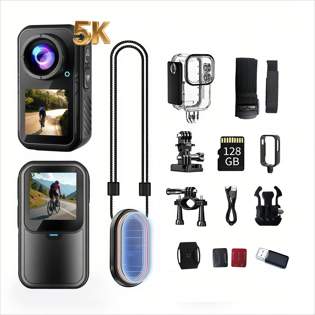 5K\u002F1080P Ultra-high-definition Thumb Camera, 60fps Body Camera, 5K Pocket Camera, Wearable Action Camera, Comes with 12 Accessories Including 128G TF Card, Rotatable Front And Rear Dual Screens, Magnetic Base, Perfect Vlog Camera