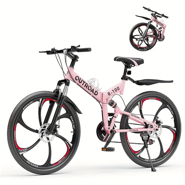 26 Inch Full-Suspension Folding Bike 26-Speed MTB with High-Carbon Steel Frame & Alloy Rims, Dual Disc Brakes & Foldable Design - Heavy-Duty Adult Folding Bicycle for Men\u002FWomen, Off-Road, Trail, Urban Commute ()