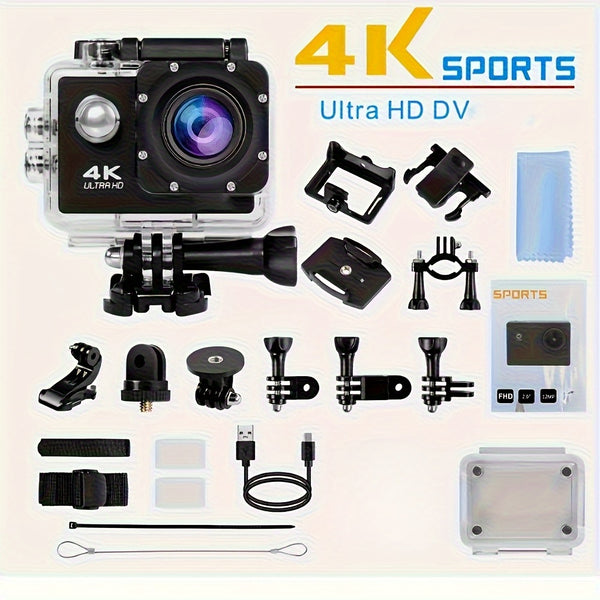 Ourlife 4K Ultra High Definition Action Camera -170 ° Ultra Wide Angle, with 32GB Card, Clear 2-Inch Display Screen, Equipped with Convenient Accessories, Suitable for Skiing, Mountaineering, Outdoor Sports And Gift Giving