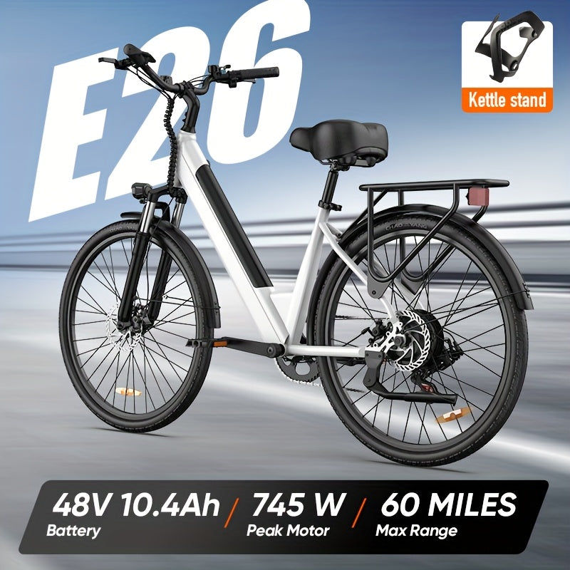 E26 Electric Bike - 745w Peak Power Monster! 60-mile Max Range with 48V 7.5Ah\u002F10.4ah Lithium Battery - 26\