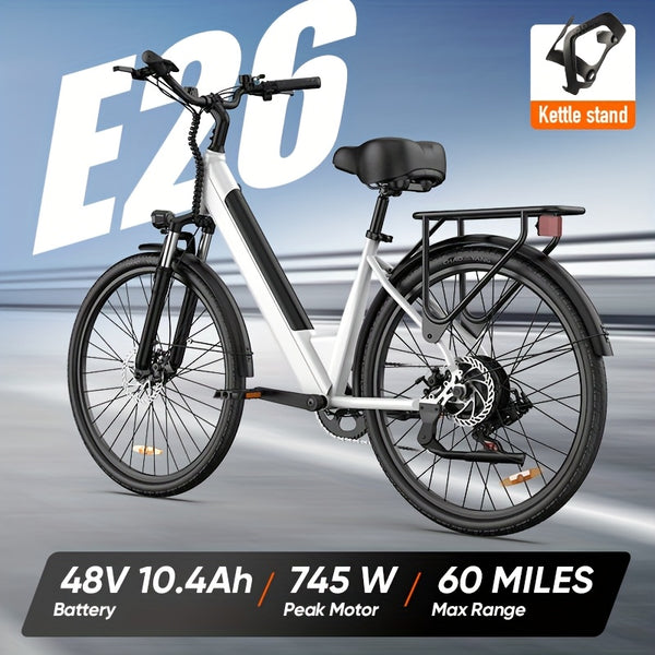 E26 Electric Bike - 745w Peak Power Monster! 60-mile Max Range with 48V 7.5Ah\u002F10.4ah Lithium Battery - 26\