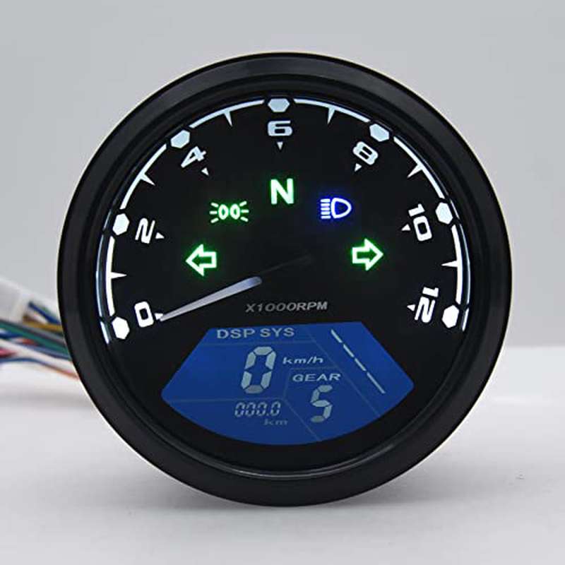 Digital Motorcycle Speedometer Gauge with Sensor & Bracket - LCD Tachometer\u002FOdometer, MPH\u002FKMH Speed Meter, 6-Speed Display, Fuel Gauge for 1\u002F2\u002F4 Cylinder, Compatible for 8\