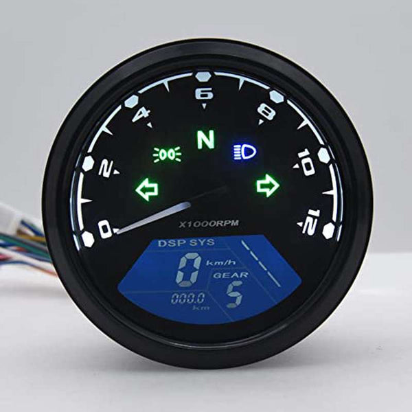 Digital Motorcycle Speedometer Gauge with Sensor & Bracket - LCD Tachometer\u002FOdometer, MPH\u002FKMH Speed Meter, 6-Speed Display, Fuel Gauge for 1\u002F2\u002F4 Cylinder, Compatible for 8\