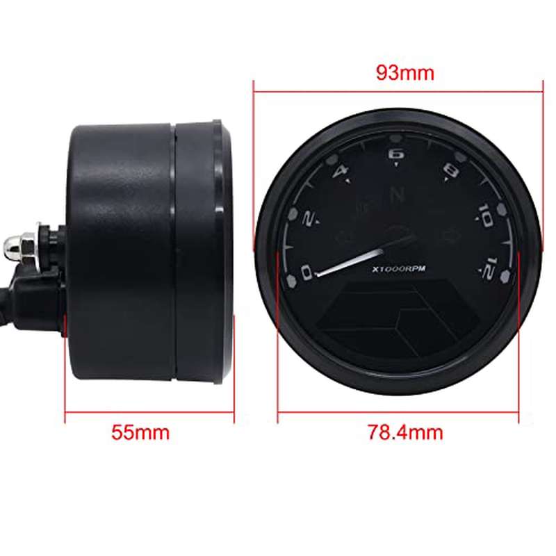 Digital Motorcycle Speedometer Gauge with Sensor & Bracket - LCD Tachometer\u002FOdometer, MPH\u002FKMH Speed Meter, 6-Speed Display, Fuel Gauge for 1\u002F2\u002F4 Cylinder, Compatible for 8\