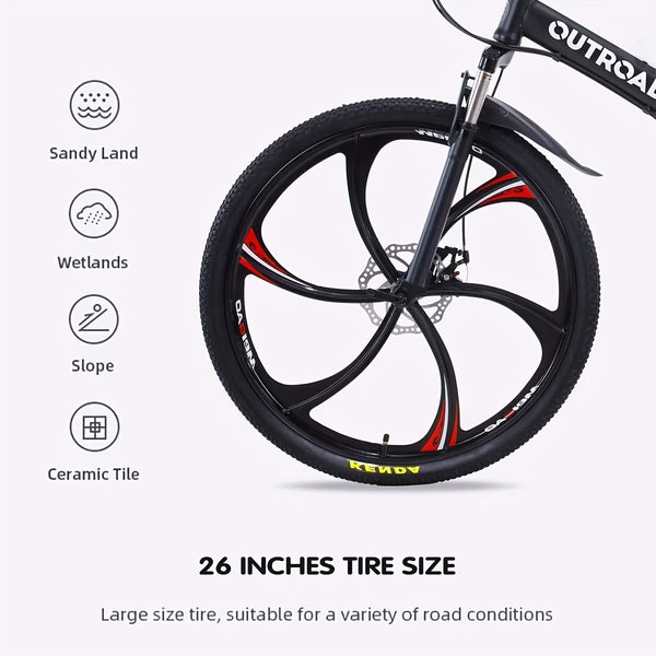 26 Inch Full-Suspension Folding Bike 26-Speed MTB with High-Carbon Steel Frame & Alloy Rims, Dual Disc Brakes & Foldable Design - Heavy-Duty Adult Folding Bicycle for Men\u002FWomen, Off-Road, Trail, Urban Commute ()