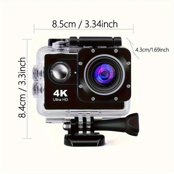 Ourlife 4K Ultra High Definition Action Camera -170 ° Ultra Wide Angle, with 32GB Card, Clear 2-Inch Display Screen, Equipped with Convenient Accessories, Suitable for Skiing, Mountaineering, Outdoor Sports And Gift Giving