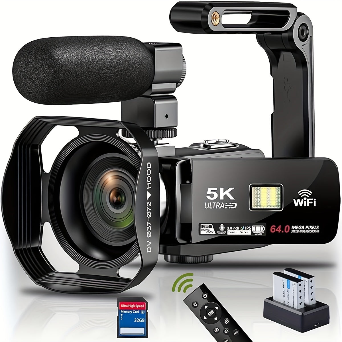 DINGETU 5K 64MP WiFi Camcorder, Night Vision 18X Zoom 3.0\