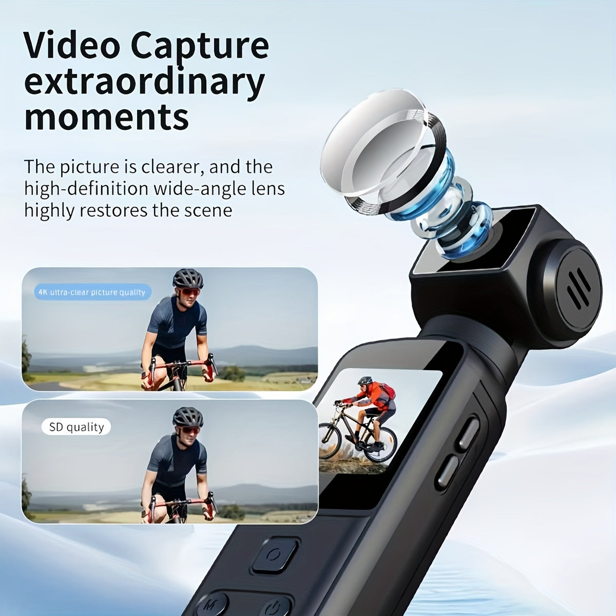 4K, Portable 4K HD Video Recording Camera - Portable, Rechargeable, Vlogging Camera, 4k Handheld Stabilizer Pocket Action Camera Gimbales | 4k Handheld Stabilizer | Magnet | 270° Viewing Angle, Body Camera, US Effect, USB Charging 270° Swivel, 1.33 \