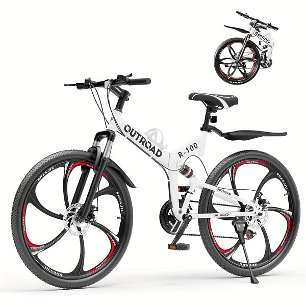 26 Inch Full-Suspension Folding Bike 26-Speed MTB with High-Carbon Steel Frame & Alloy Rims, Dual Disc Brakes & Foldable Design - Heavy-Duty Adult Folding Bicycle for Men\u002FWomen, Off-Road, Trail, Urban Commute ()