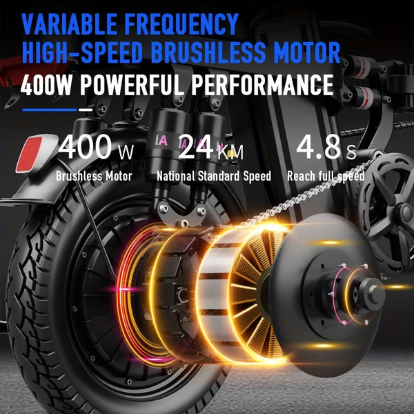 Foldable E-Bike 20MPH Foldable Adult Electric Bike | 20MPH Commuter E-Bike with Removable Battery