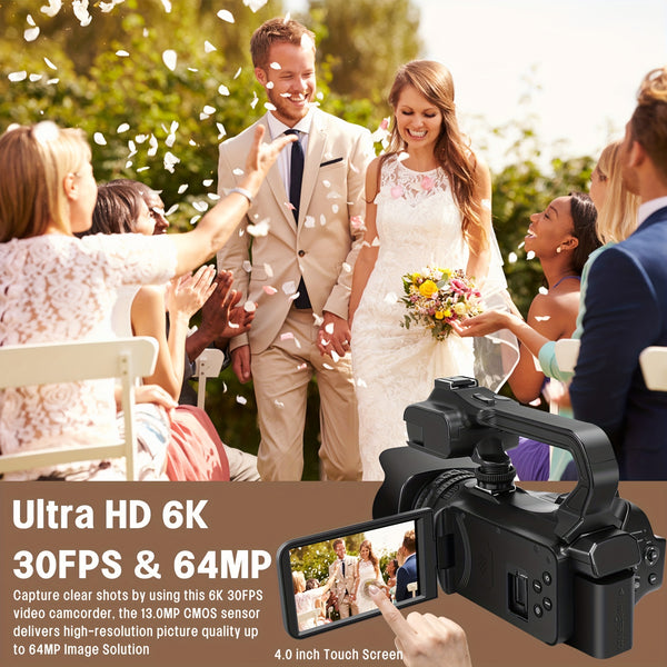 6K 64MP Video Camera Camcorder, 18X Digital Zoom IR Night Vision Vlogging, 4.0\